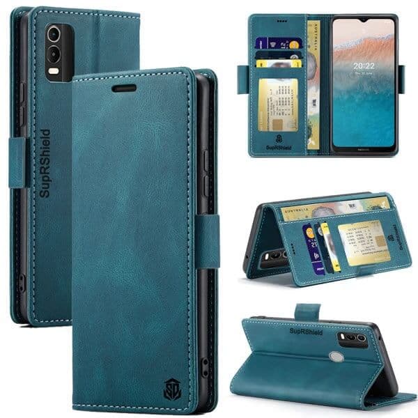 For Nokia C21 Plus Case RFID Blocking Retro Flip Premium Leather Card Holder Wallet Cover – (Navy Blue) For Nokia C21 Plus Case RFID Blocking Retro Flip Premium Leather Card Holder Wallet Cover – (Navy Blue)